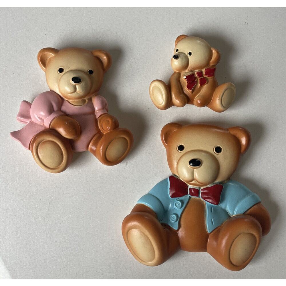 VTG 1984 Miller Studio Chalkware Bear Family 3 piece Wall Art